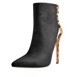 FSJ Black Leopard ​High Heel Ankle Boots